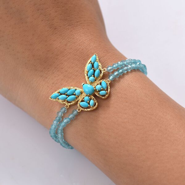 D’joy Sleeping Beauty Türkis, Apatit Armband ca. 19 cm 925 Silber 750 Gelb Vergoldet ca. 33.19 ct image number 3