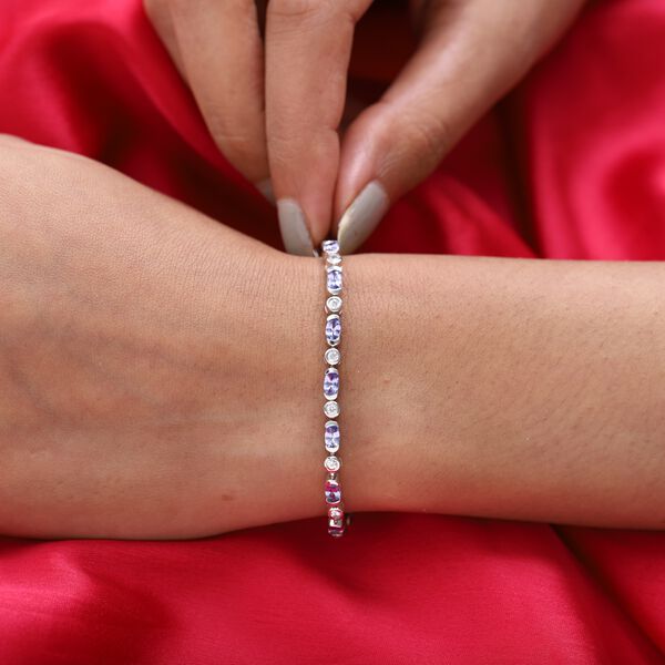 Tansanit und Zirkon Armband ca. 19 cm lange 925 Silber platiniert ca. 3,88 ct image number 3