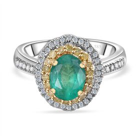 AAA Smaragd, weißer und gelber Diamant-Ring in 585 Gold - 1,46 ct.
