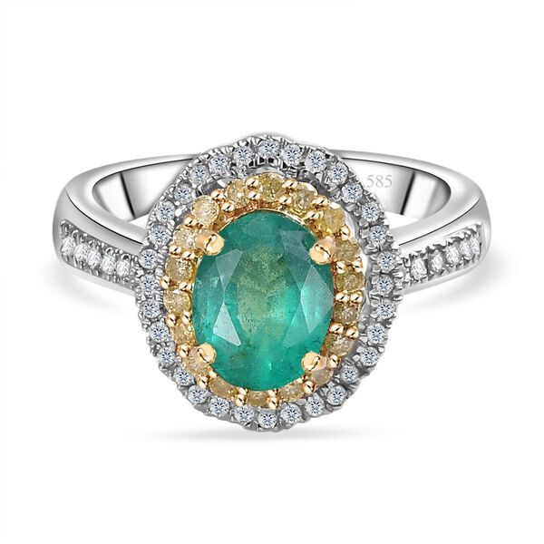 AAA Smaragd, wei&szlig;er und gelber Diamant-Ring in 585 Gold - 1,46 ct.