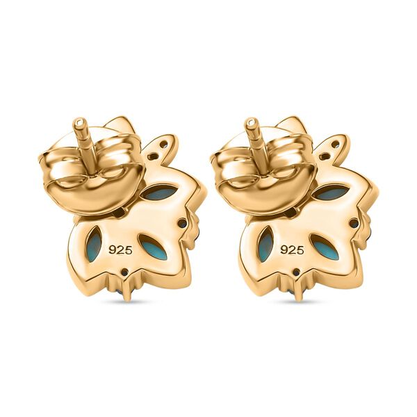 Der Schimmer der Natur AA Sleeping Beauty Türkis, Weißer Zirkon Ohrringe 925 Silber 750 Gelb Vergoldet ca. 0,75 ct. image number 5