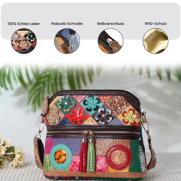 Chaos by Elsie- Echtleder Crossbody Bag mit RFID-Schutz und Kroko-Prägung, Florales Muster image number 4