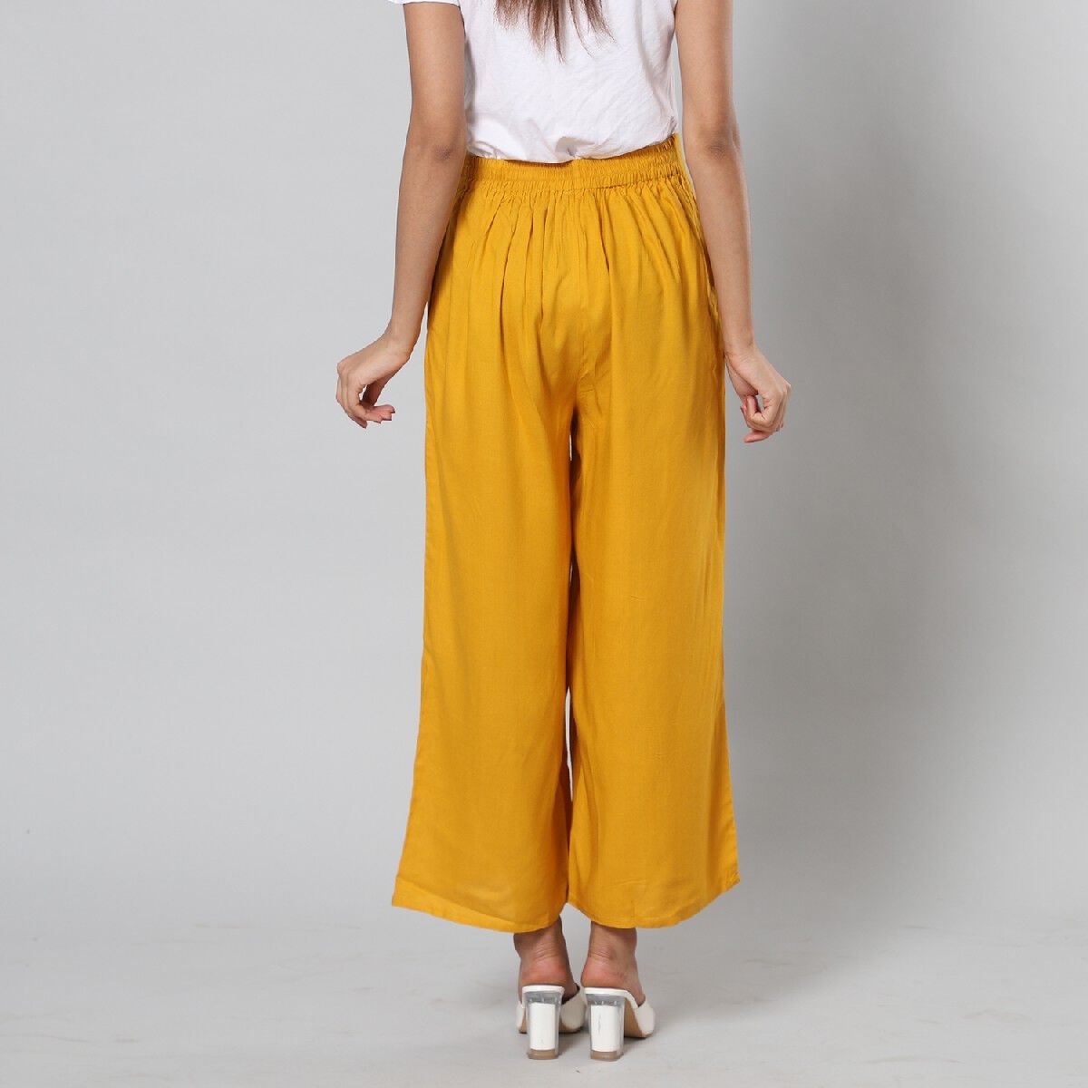 Einfarbige Palazzo Hose GroBe L XL Gelb