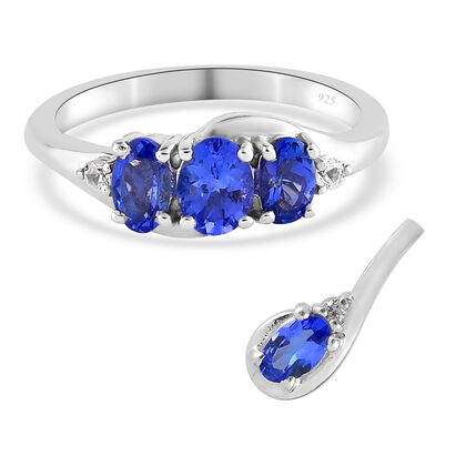 2er-Set AAA Tansanit und Zirkon-Ring mit Anh&auml;nger, 925 Silber platiniert ca. 1,21 ct