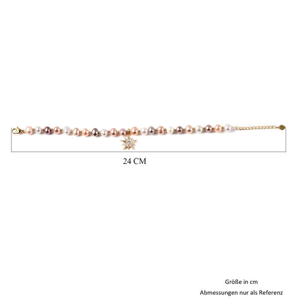Mehrfarbiges Süßwasserzuchtperlen-Armband mit Sternen-Charm, ca. 19 cm lang, Messing image number 6