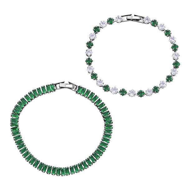 2er Set - Gr&uuml;ner Kristall, Wei&szlig;er Zirkonia Armband ca. 19 cm, Nickelfreies Messing