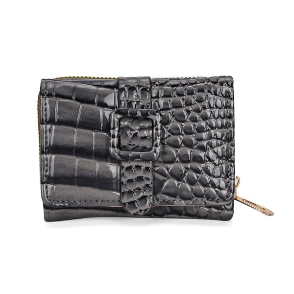 Stilvolle Geldb&ouml;rse mit Krokodilpr&auml;gung und RFID-Schutz, 11x8 cm, Grau