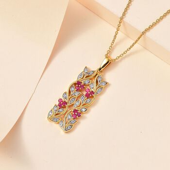 ALLORO AA afrikanischer Rubin und Zirkon-Anh&auml;nger mit 45cm Kette - 0,88 ct.