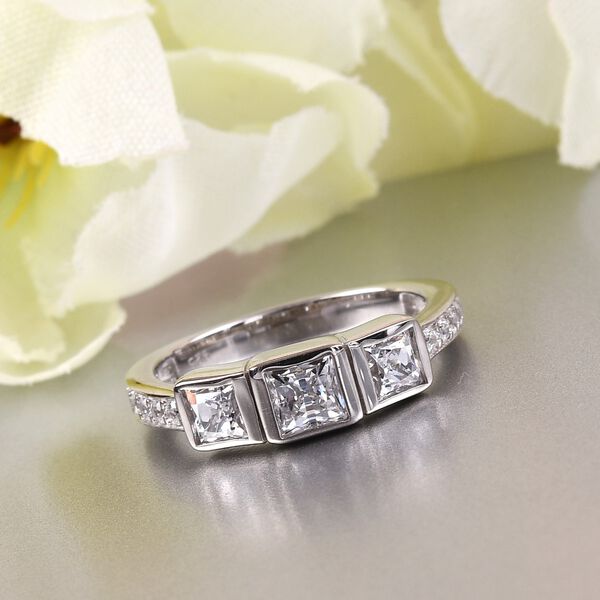 LUSTRO STELLA Hergestellt mit ZIRKONIA 3 Stein Ring 925 Silber Platin-Überzug (Größe 16.00) ca. 1,88 ct image number 3