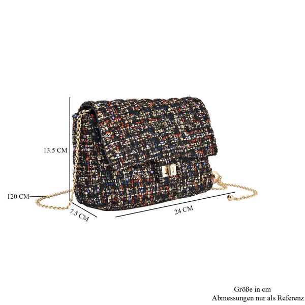 Umhängetasche aus 100% echtem Leder mit Bouclé-Stoff, Schwarz image number 7