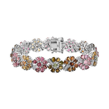 AA Mehrfarbiges-Turmalin Armband, ca. 19 cm 925 Silber rhodiniert ca. 19.92 ct
