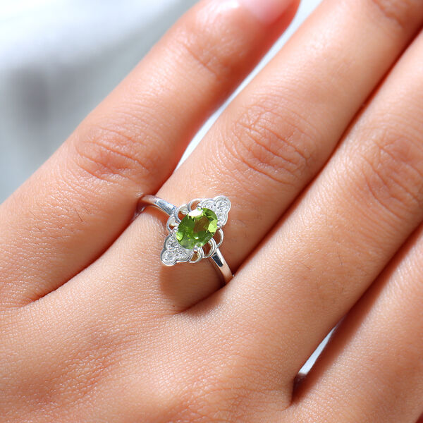 Nat&uuml;rlicher Peridot und Zirkon-Ring, 925 Silber  ca. 1,04 ct image number 3
