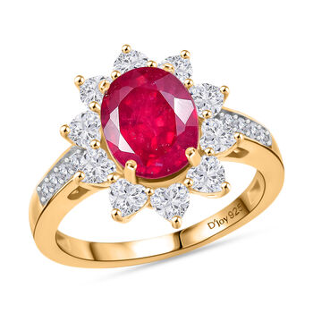 D'Joy - Herzensbl&uuml;te Afrikanischer Rubin (Fissure gef&uuml;llt), Moissanit Ring 925 Silber 750 Gelbgold Vermeil (Gr&ouml;&szlig;e 17.00) ca. 5.16 ct