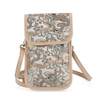 LA MAREY Signature Brokat Echtleder Handytasche, Kartenfach und 2 Innenf&auml;cher, 12 x 19 x 3 cm, Beige