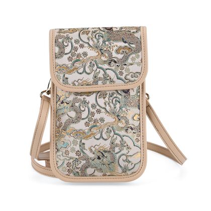 LA MAREY Signature Brokat Echtleder Handytasche, Kartenfach und 2 Innenf&auml;cher, 12 x 19 x 3 cm, Beige