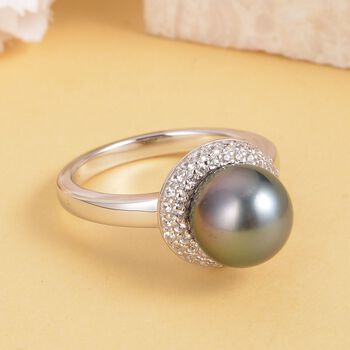Tahiti Perle und Zirkon-Ring, 8-9mm