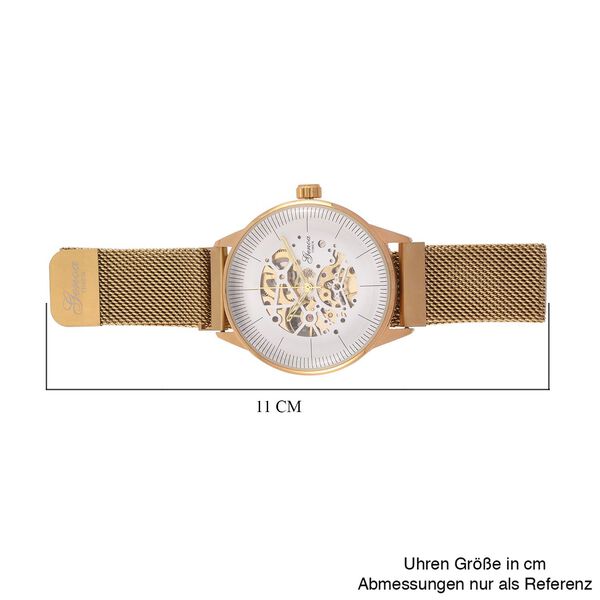 GENOA Automatik-Uhr, Wei&szlig;es ausgeh&ouml;hltes Sonnenstrahl-Zifferblatt, goldfarbenes Geh&auml;use & goldfarbenes 316L Edelstahl armband, 10.25 cm image number 6