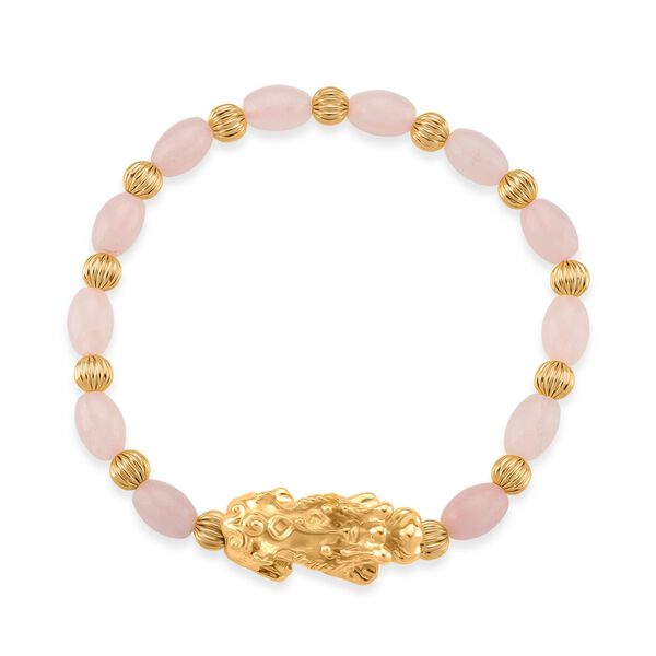 Rosenquarz Pixiu Armband, flexibel (ca. 18 - 19 cm), gelb vergoldet ca. 35.00 ct image number 3