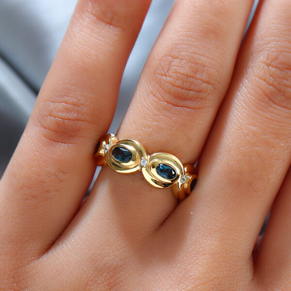 London Blau Topas und Zirkon Ring 925 Silber vergoldet  ca. 1,20 ct image number 3