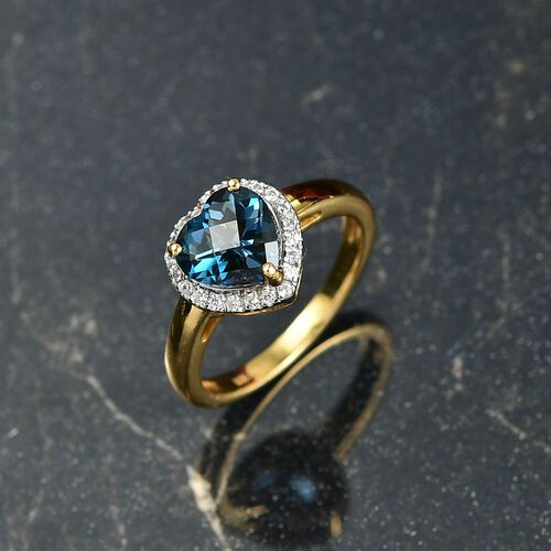 AA London Blau Topas, Weißer Zirkon Ring 925 Silber vergoldet (Größe 18.00) ca. 2,30 ct image number 1