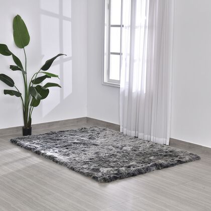 Luxury Edition: 2200 GSM Kunstpelz-Teppich, mit Rutschfeste R&uuml;ckseite aus Wildleder, 160x230cm, Schwarz