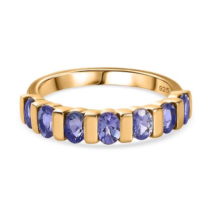 Tansanit Ring 925 Silber 750 Gelbgold Vermeil (Gr&ouml;&szlig;e 21.00) ca. 1,28 ct