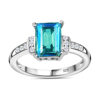 Pfau Quarz Triplette, Wei&szlig;er Zirkon Ring 925 Silber platiniert (Gr&ouml;&szlig;e 19.00) ca. 1,94 ct