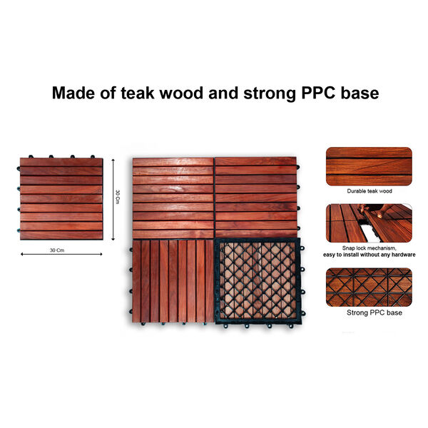 10er-Set Fliesen aus Teakholz, Diagonal, Braun  image number 4