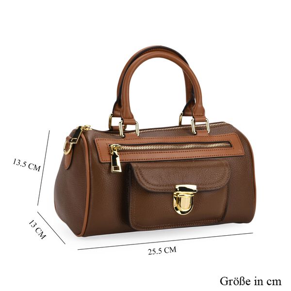 Crossbody Tasche aus 100% echtem Leder mit gemustertem Schulterriemen, 25,5x13x13,5cm, Kaffee image number 8