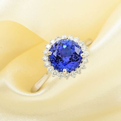 AAAA Tansanit, Weißer Diamant Ring 950 Platin (Größe 17.00) ca. 3,50 ct image number 1