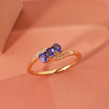 Tansanit, Wei&szlig;er Zirkon Ring 925 Silber vergoldet (Gr&ouml;&szlig;e 18.00) ca. 0.61 ct