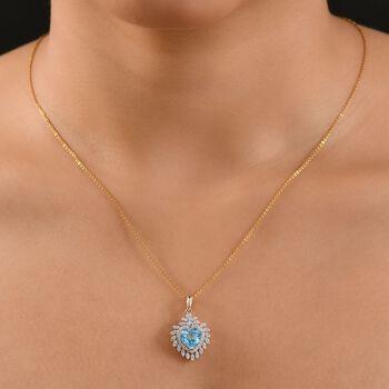 AAA Ratnakiri Blauer Zirkon, Wei&szlig;er Diamant Anh&auml;nger 585 Gelbgold ca. 3.10 ct