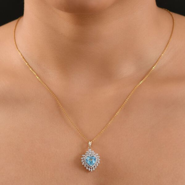 AAA Ratnakiri Blauer Zirkon, Wei&szlig;er Diamant Anh&auml;nger 585 Gelbgold ca. 3.10 ct image number 2