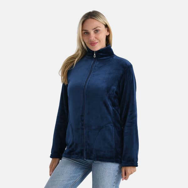 LA MAREY Samtjacke mit Rei&szlig;verschluss und Taschen, Marineblau, L / XL image number 3
