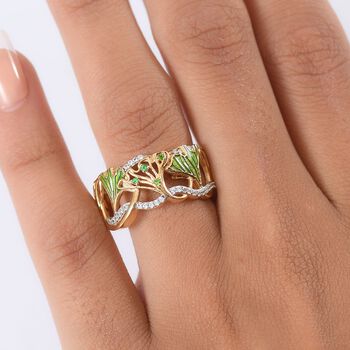 GP Italienische Garten Kollektion - Nat&uuml;rlicher Chromdiopsid, Kanchanaburi Blauer Saphir Ring 925 Silber 750 Gelbgold Vermeil (Gr&ouml;&szlig;e 20.00) ca. 0.39 ct