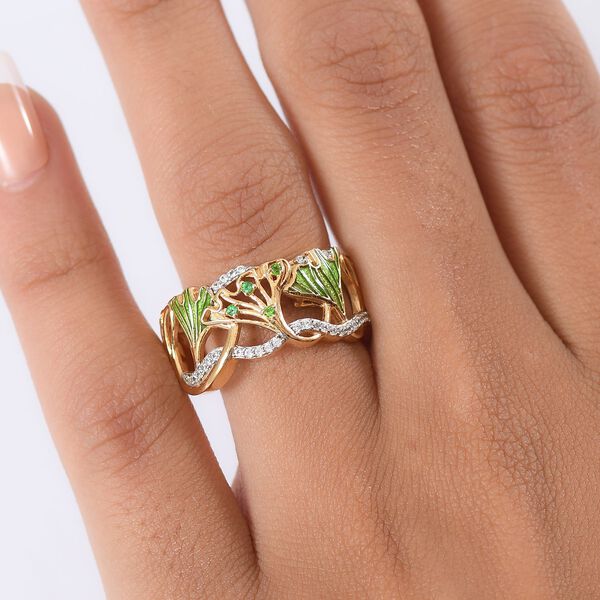 GP Italienische Garten Kollektion - Nat&uuml;rlicher Chromdiopsid, Kanchanaburi Blauer Saphir Ring 925 Silber 750 Gelbgold Vermeil (Gr&ouml;&szlig;e 20.00) ca. 0.39 ct image number 3