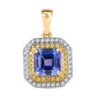Asscher Schliff AAA Tansanit, Natürlicher gelber Diamant Anhänger, 585 Gold, ca., 1.89 ct