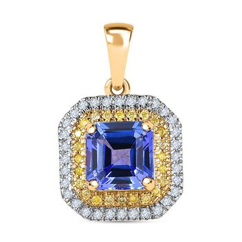 Asscher Schliff AAA Tansanit, Nat&uuml;rlicher gelber Diamant Anh&auml;nger, 585 Gold, ca., 1.89 ct