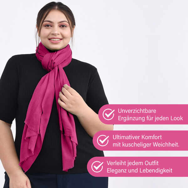 LA MAREY luxuri&ouml;ser und weicher Schal aus 100% Kaschmirwolle, 70x195 cm, Magenta image number 3
