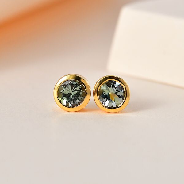 Grüner Tansanit Ohrringe 925 Silber Gelbgold Vermeil ca. 1,00 ct. image number 2