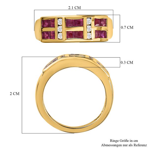 Afrikanischer Rubin (Fissure gefüllt), Weißer Zirkon Ring, 925 Silber vergoldet (Größe 16.00) ca. 1.78 ct image number 7