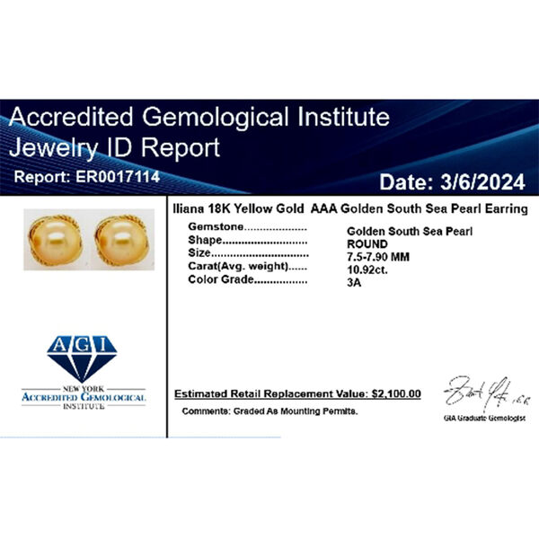 ILIANA AAA Goldene S&uuml;dsee Perle Ohrringe in 750 Gold image number 6