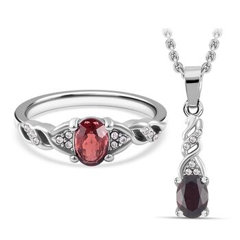 2er Set - Roter Granat Ring und Anh&auml;nger mit Kette, ca. 0.60 ct.