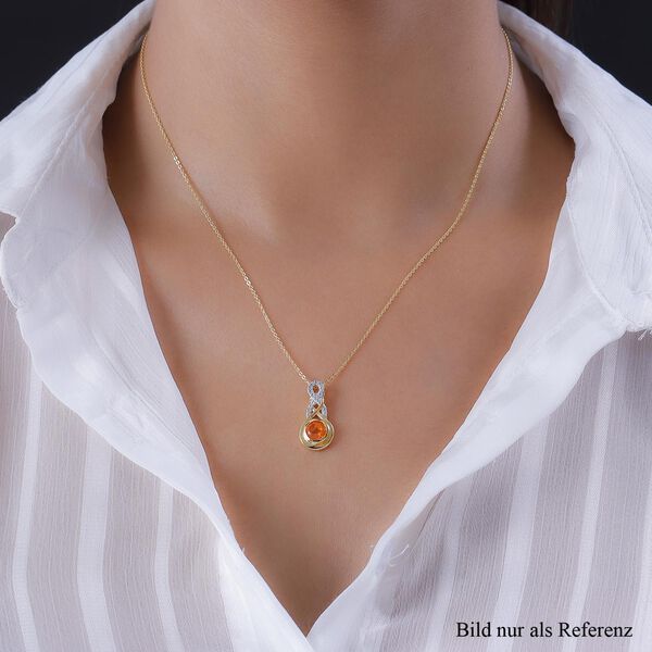 Salamanca Feueropal und Zirkon-Anh&auml;nger mit Kette, 925 Silber vergoldet, 0,75 ct. image number 2