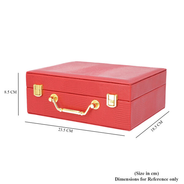 Schmuck Organizer mit Krokopr&auml;gung, Spiegel und F&auml;cher, 23,5x18,5x8,5 cm, Rot image number 6