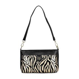 Stylische Sling-Umhängetasche mit  Zebramuster, Schwarz