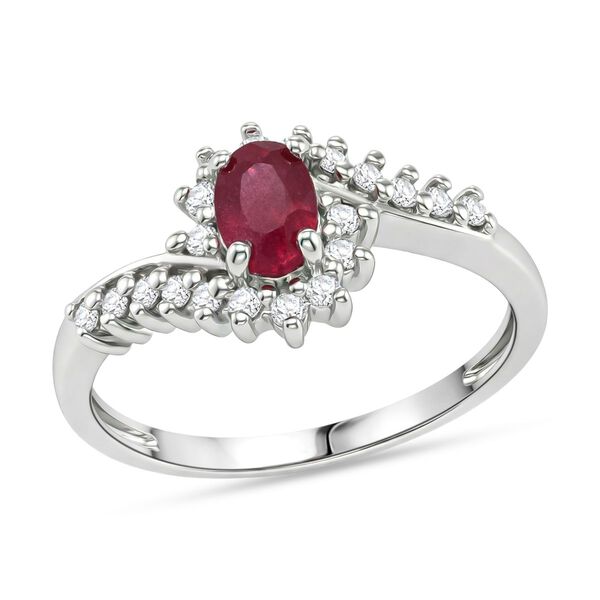 D'Joy Afrikanischer Rubin (Fissure gef&uuml;llt), Wei&szlig;er Zirkon Ring 925 Silber rhodiniert (Gr&ouml;&szlig;e 16.00) ca. 1,31 ct image number 3