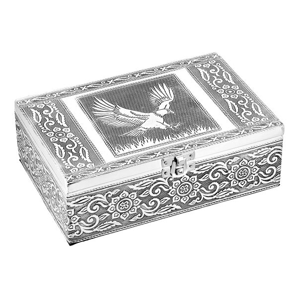 2er-Set – Oxidierte 20x13,5x7cm Aluminium-Schmuckbox und 16x9,5x3,8cm Perlen-Box, Adler-Prägung, Silber und Blau image number 3