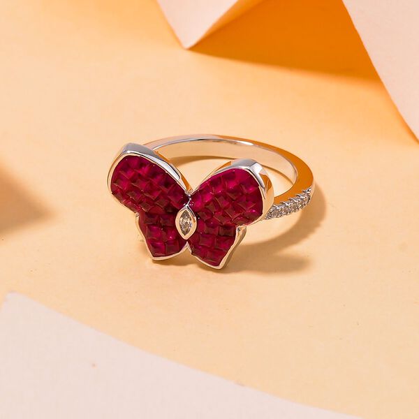 Rubin-Farbe und wei&szlig;er Zirkonia Ring image number 2