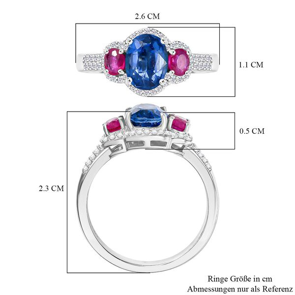 D'Joy AA Nat&uuml;rlicher Kaschmir Kyanit, afrikanischer Rubin und Zirkon Ring - 2,80 ct. image number 7